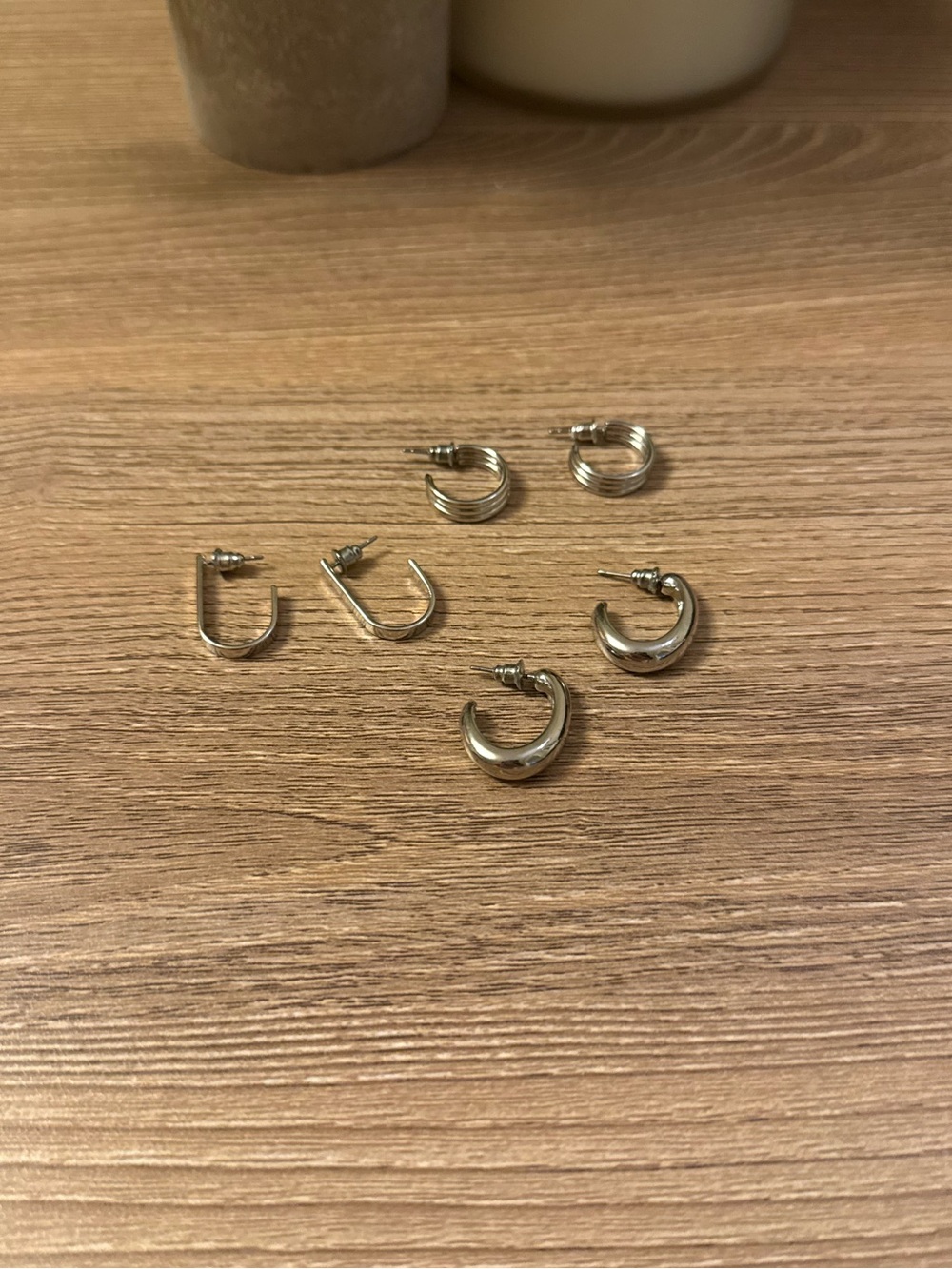 Sterling Silver Tone Huggie Hoop Earring Set - 3 Pairs